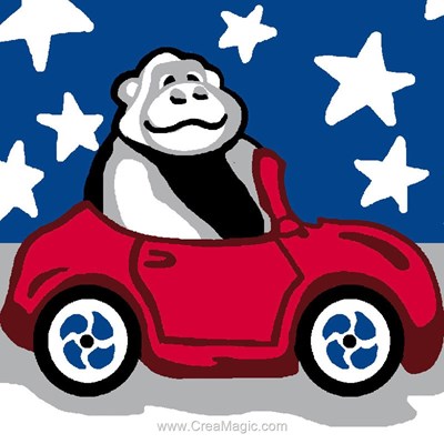 Gorille en auto kit canevas a broder pour enfants - Luc Création