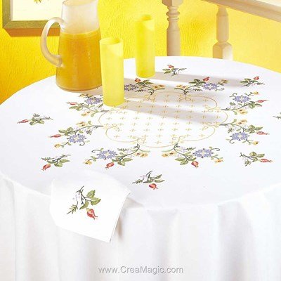Serviette de table imprimée semis de fleurs en broderie traditionnelle de Margot Broderie