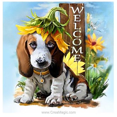 Kit broderie diamant Wizardi welcome petit basset