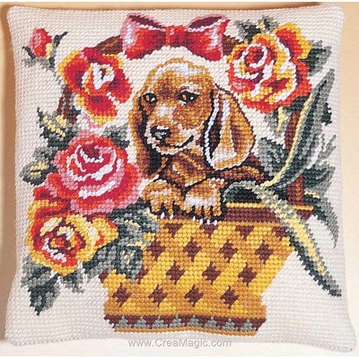 Coussin SEG au demi point chiot dans le panier