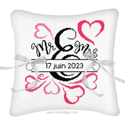 Kit coussin coussin de mariage coeurs moderne à broder au point de croix compte de Princesse