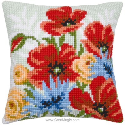 Coussin point de croix Bouquet coquelicots - Vervaco