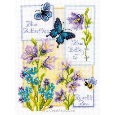 Broder en point de croix Vervaco bleu papillons et fleurs