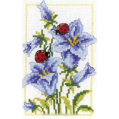 Broderie miniature coccinelles sur fleurs bleues de Vervaco