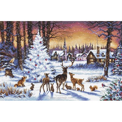 Kit broderie de LETISTITCH au point de croix le noël des animaux de la forêt