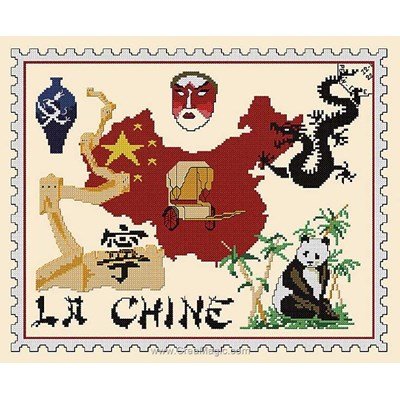 Tableau broderie point de croix timbre: la chine d'Aux 4 Points Du Monde