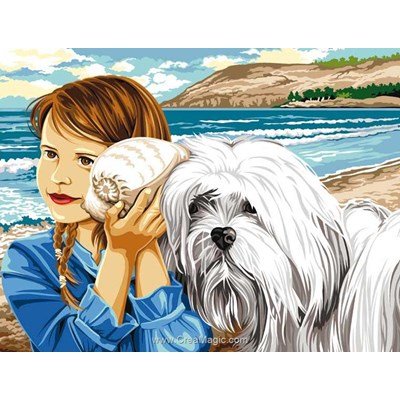 Canevas Margot on entend la mer avec mon chien