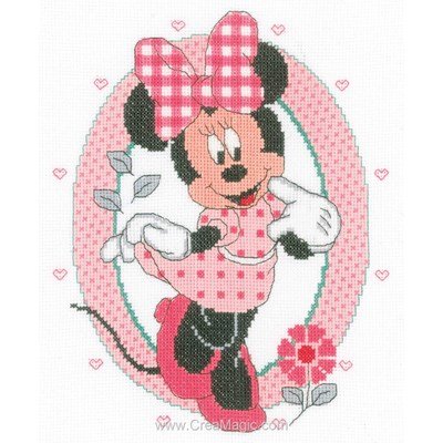 Broderie de Vervaco au point de croix minnie mouse disney avec fleur