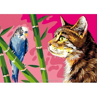 Canevas l’amitié chat et oiseau de Luc Création