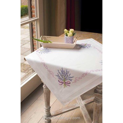 Nappe en kit bouquet lavande au point de croix imprimé - Vervaco