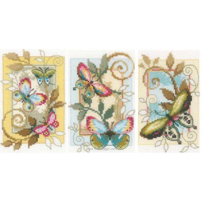 Kit broderie de Vervaco au point de croix lot de 3 miniatures - papillons