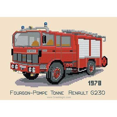 Fourgon-pompe des pompiers broderie au point compté - Luc Création