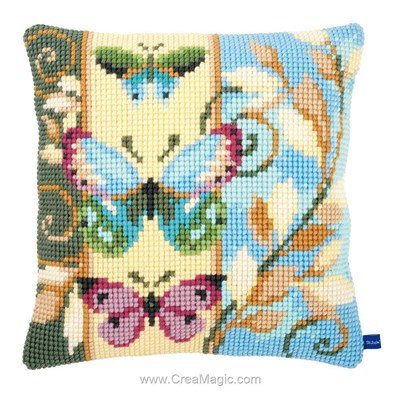 Coussin papillons pastels 2 de Vervaco au point de croix