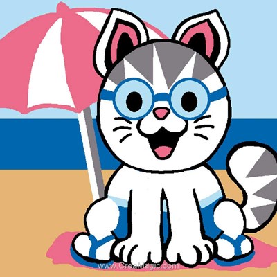 Canevas kit enfant complet le chat à la plage de Luc Création