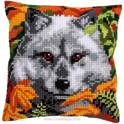 Coussin loup d'automne au point de croix - Vervaco