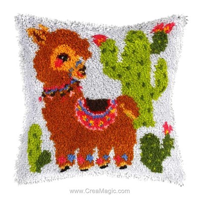 Coussin point noué lama et cactus d'Orchidea