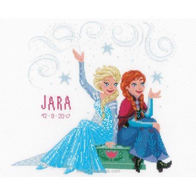 Reine des neiges disney - frozen soeurs tableau prénom bébé à broder - Vervaco