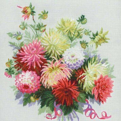Tableau point de croix dahlias mulitcolores de RIOLIS