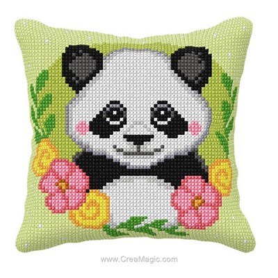 Coussin panda fleuri au point de croix Orchidea