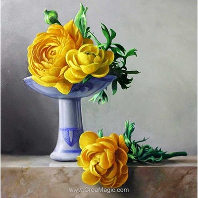 Broderie diamant yellow peonies - Diamond Painting