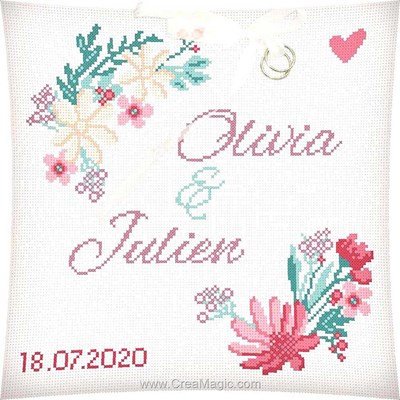 Coussin à broder au point de croix compté kit coussin de mariage fleurs des champs - Princesse