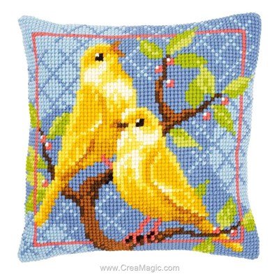 Kit coussin couple d'oiseaux de Vervaco au point de croix