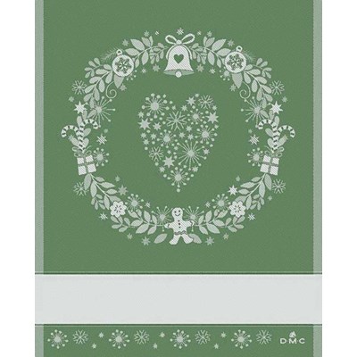 Torchon coeur de noel - vert à broder DMC
