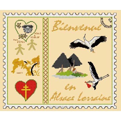 Point de croix d'Aux 4 Points Du Monde à broder timbre bienvenue en alsace lorraine