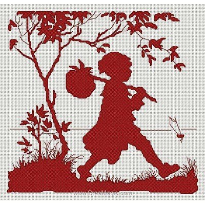 Enfant au baluchon broderie au point de croix point compté - Anagram
