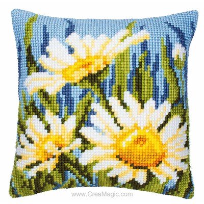 Kit coussin maguerittes au printemps au point de croix de Vervaco