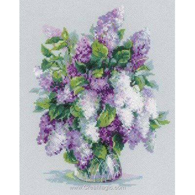 Point de croix RIOLIS vase de lilas blanc et violet