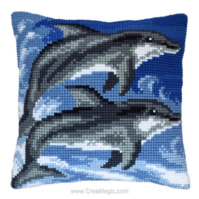 Kit coussin point de croix duo de dauphins - Orchidea