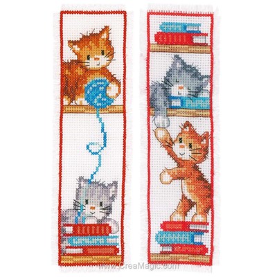 Marque page à broder chatons ludiques - lot de 2 Vervaco