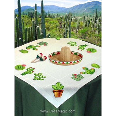 Nappe en kit Mimo Verde cactus à broder au point de croix compte