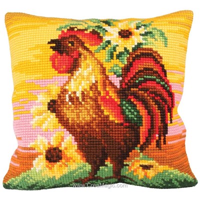 Coussin point de croix coq fier à bras de Collection d'art