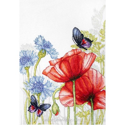 Broderie point de croix Luca-S papillons coquelicots et chardons moderne