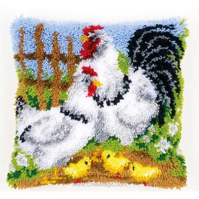 Kit coussin point noue Vervaco famille de poules