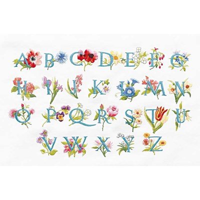 Kit broderie imprimée abécédaire fleurs de DMC