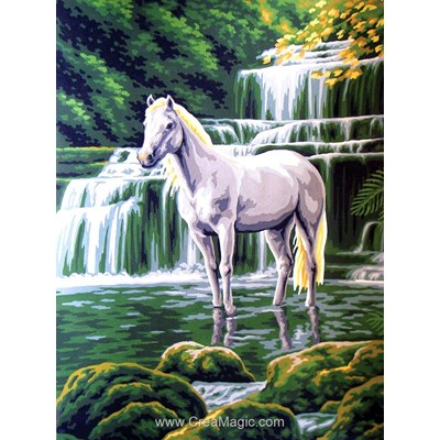 Collection d'art canevas cheval blanc à la cascade