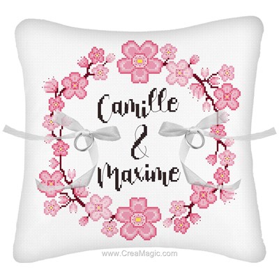 Kit coussin coussin de mariage fleurs de cerisier en broderie au point de croix - Princesse PR7918