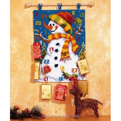 Kit tapis Vervaco au point de croix calendrier de l'avent bonhomme de neige mural