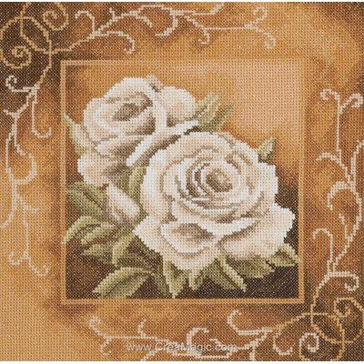 Large roses in sepia broderie au point de croix - Lanarte