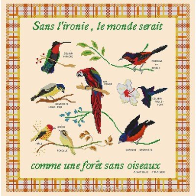 Broderie de Planète Mauve au point de croix collection d'oiseaux exotiques