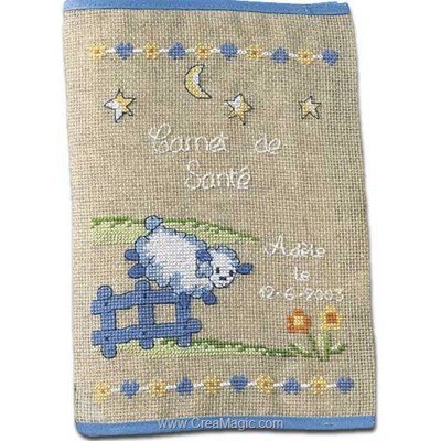 Kit protège carnet de santé pour enfant moutons à la barrière à broder de Princesse