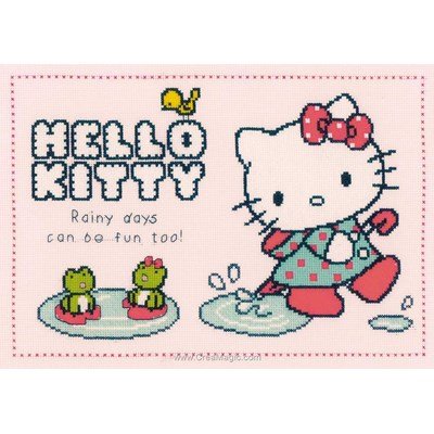 Kit broderie de Vervaco au point de croix hello kitty sous la pluie