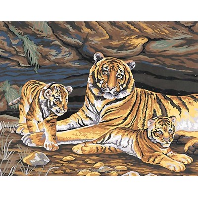 Les tigresses et ses petits canevas de Collection d'art