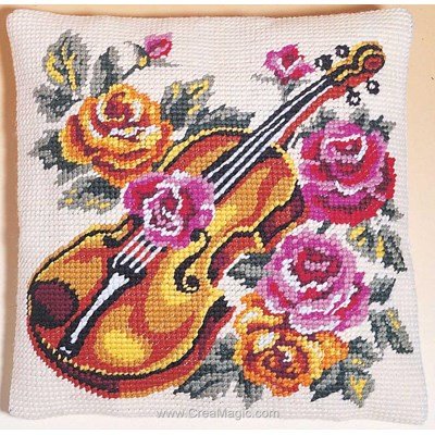 Coussin au demi point SEG le violon dans les roses