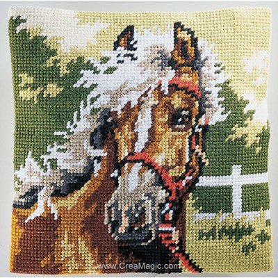 Coussin cheval à la crinière blanche au demi point SEG