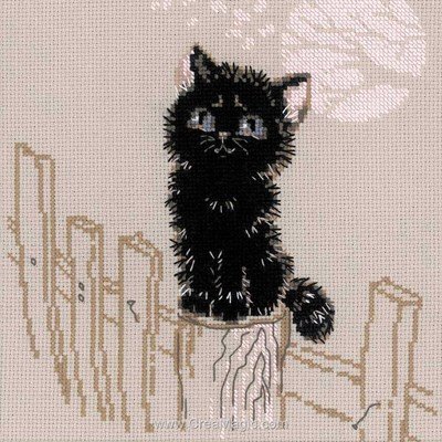 Chaton noir à la barrière broderie au point compté - RIOLIS