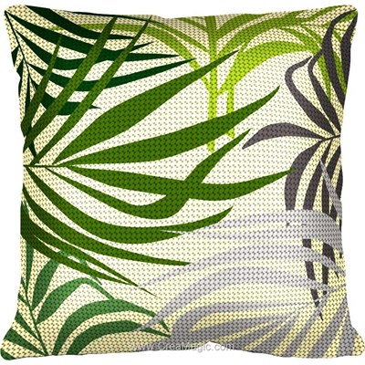 Coussin SEG feuilles tropicales green au demi point